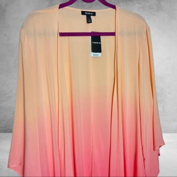 Torrid Chiffon Dip Dye Coral Drape Front Kimono NWT - Picture 13 of 15